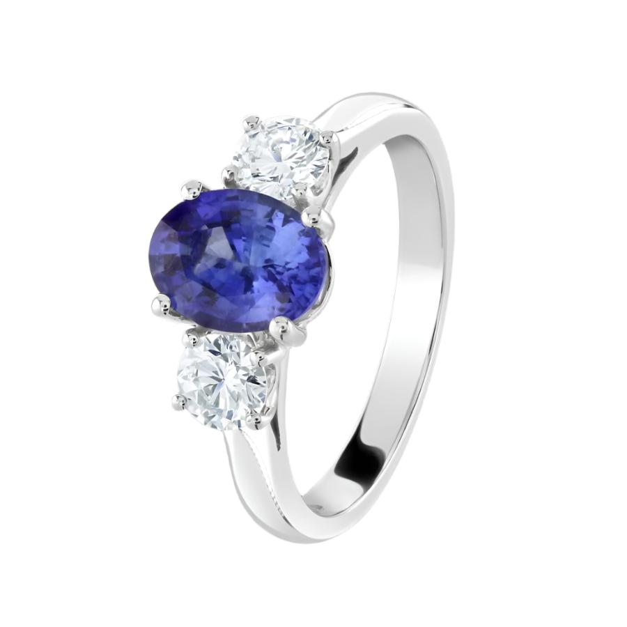 Dipples-Platinum Oval Cut Sapphire & Round Brilliant Cut Diamond Trilogy Ring-Dipples Jewellers