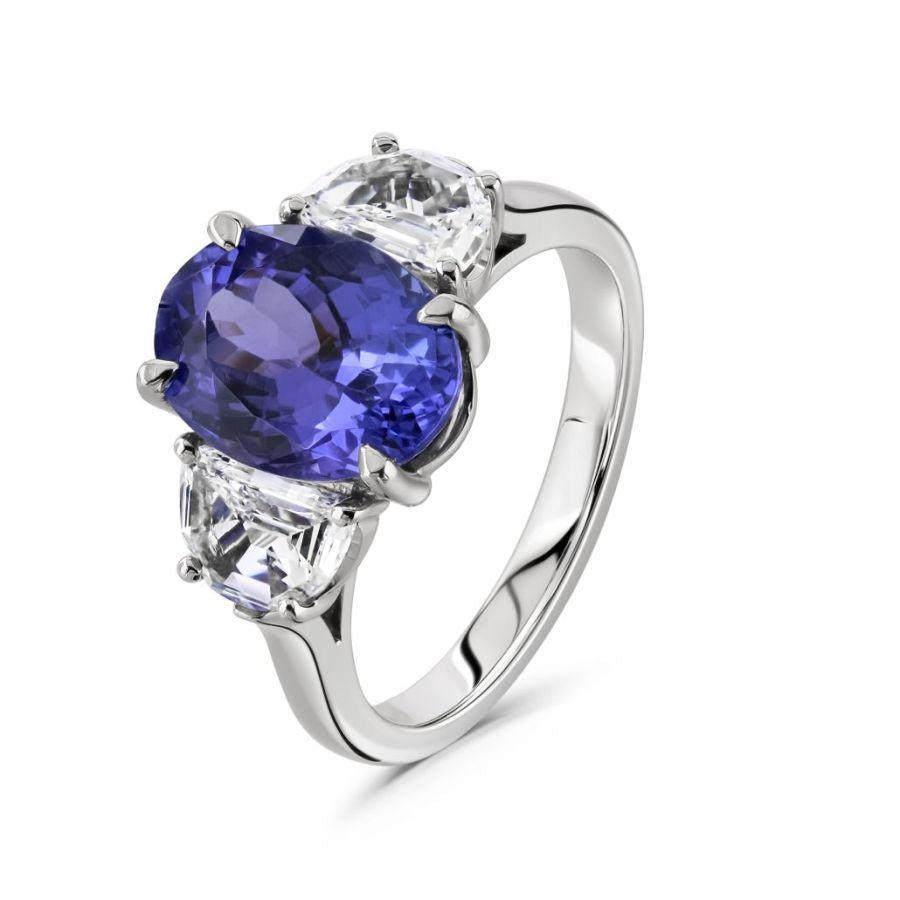 Dipples-Platinum Oval Cut Tanzanite & Diamond Trilogy Ring-Dipples Jewellers