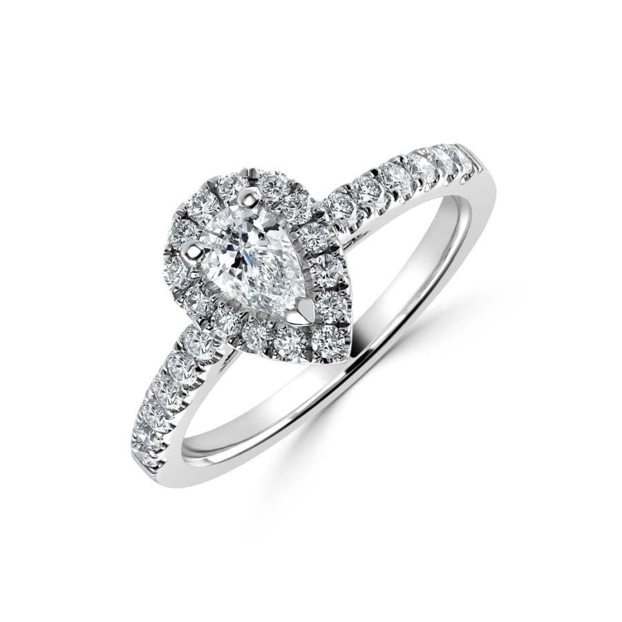 Dipples-Platinum Pear Shaped Halo Cluster Ring with Diamond Shoulders-Dipples Jewellers