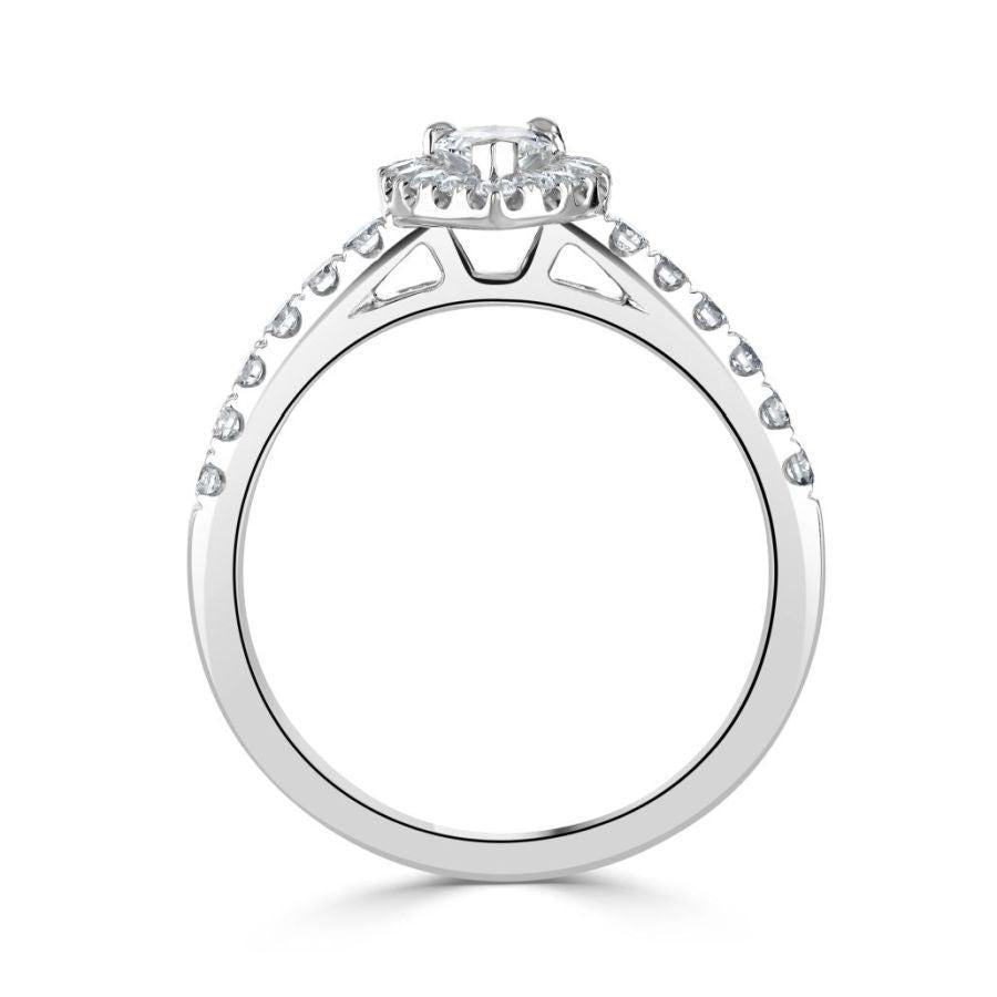 Dipples-Platinum Pear Shaped Halo Cluster Ring with Diamond Shoulders-Dipples Jewellers