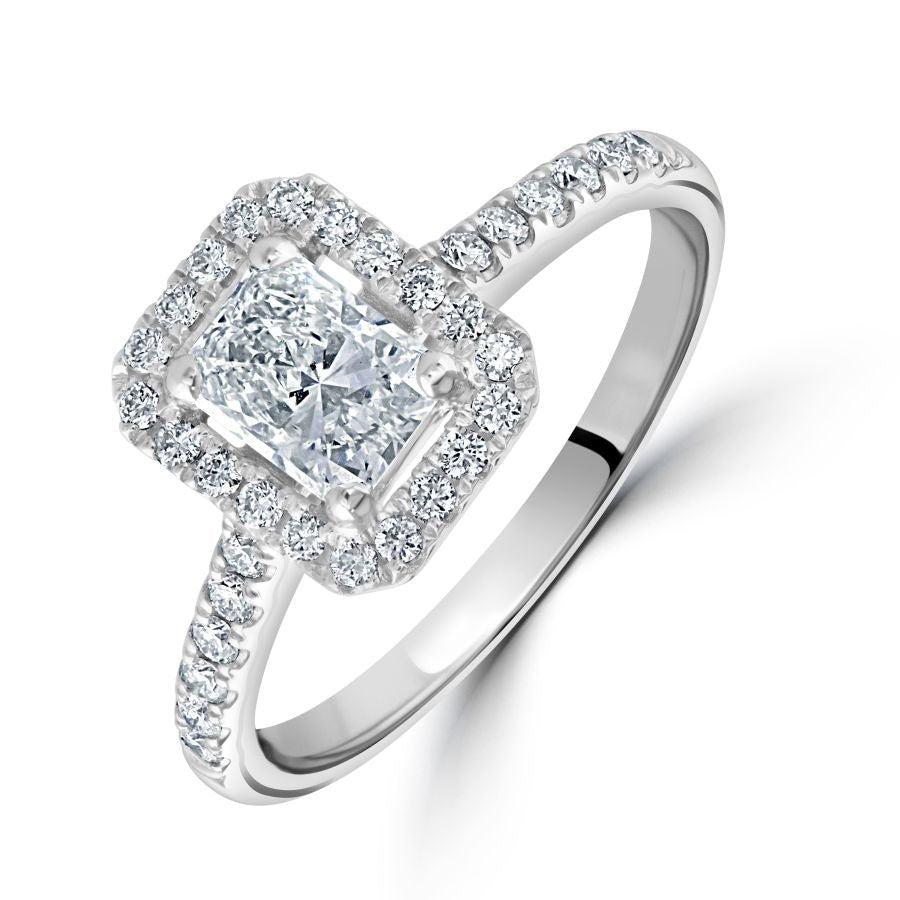 Dipples-Platinum Radiant Cut Diamond Octagonal Halo Cluster Ring with Diamond Shoulders-Dipples Jewellers