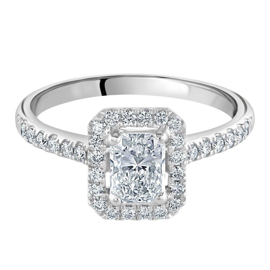 Dipples-Platinum Radiant Cut Diamond Octagonal Halo Cluster Ring with Diamond Shoulders-Dipples Jewellers