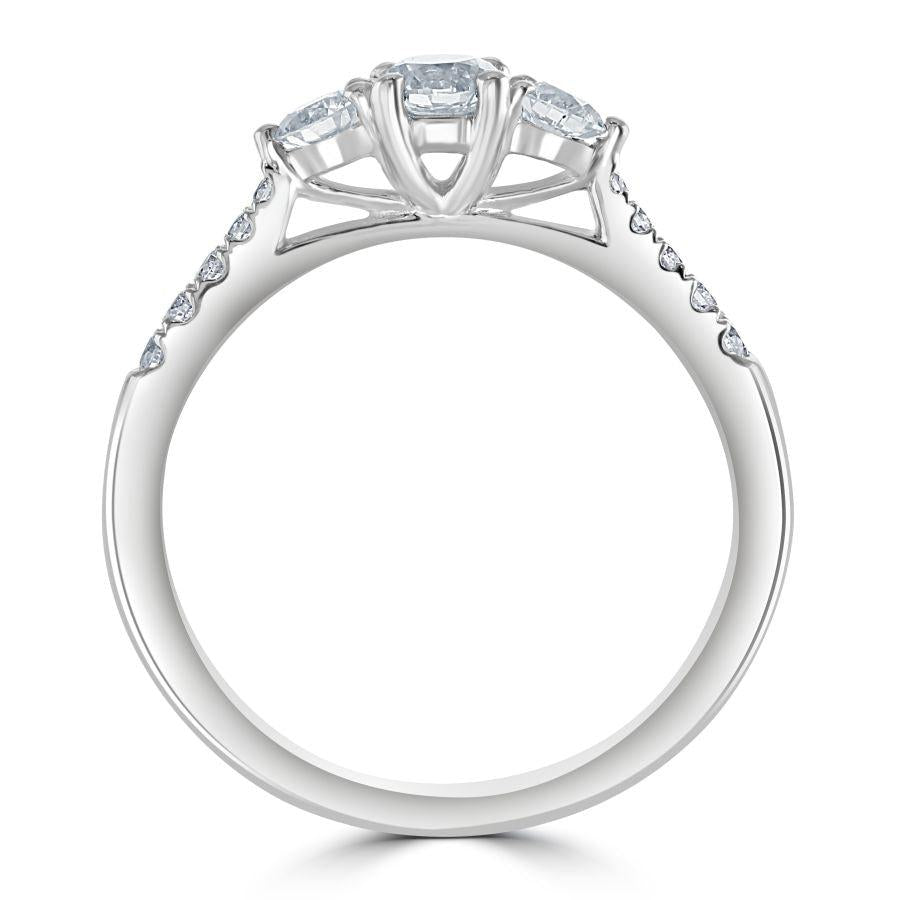 Dipples-Platinum Round Brilliant Cut Diamond Trilogy Ring with Diamond Shoulders-Dipples Jewellers