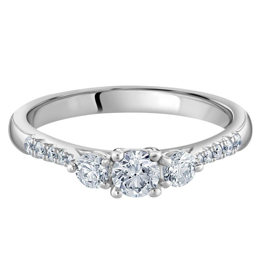 Dipples-Platinum Round Brilliant Cut Diamond Trilogy Ring with Diamond Shoulders-Dipples Jewellers