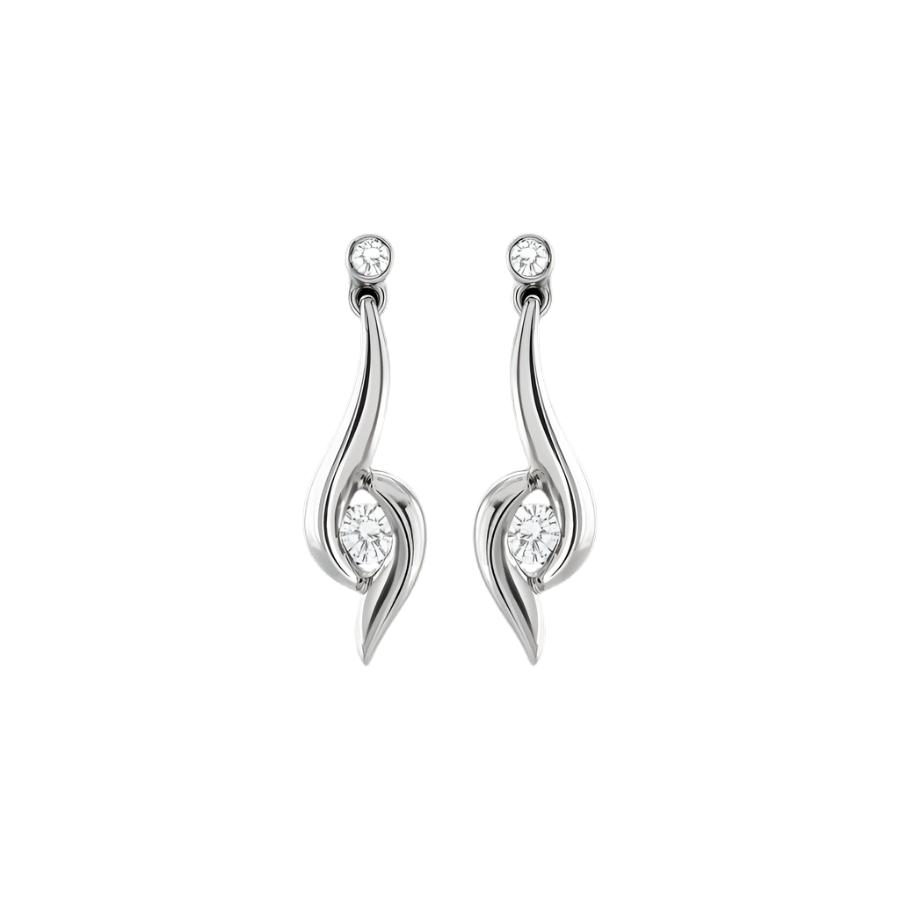 Dipples-Platinum Solitaire Round Brilliant Cut Diamond Crossover Drop Earrings-Dipples Jewellers