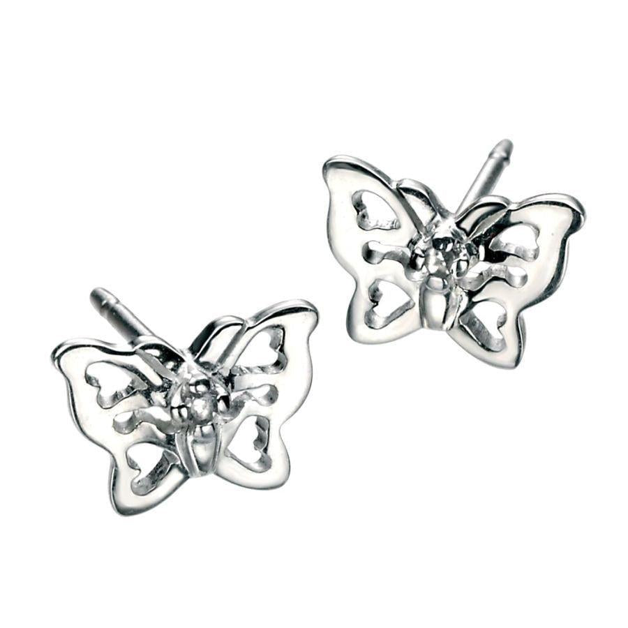 Dipples-Silver Diamond Set Butterfly Stud Earrings-Dipples Jewellers