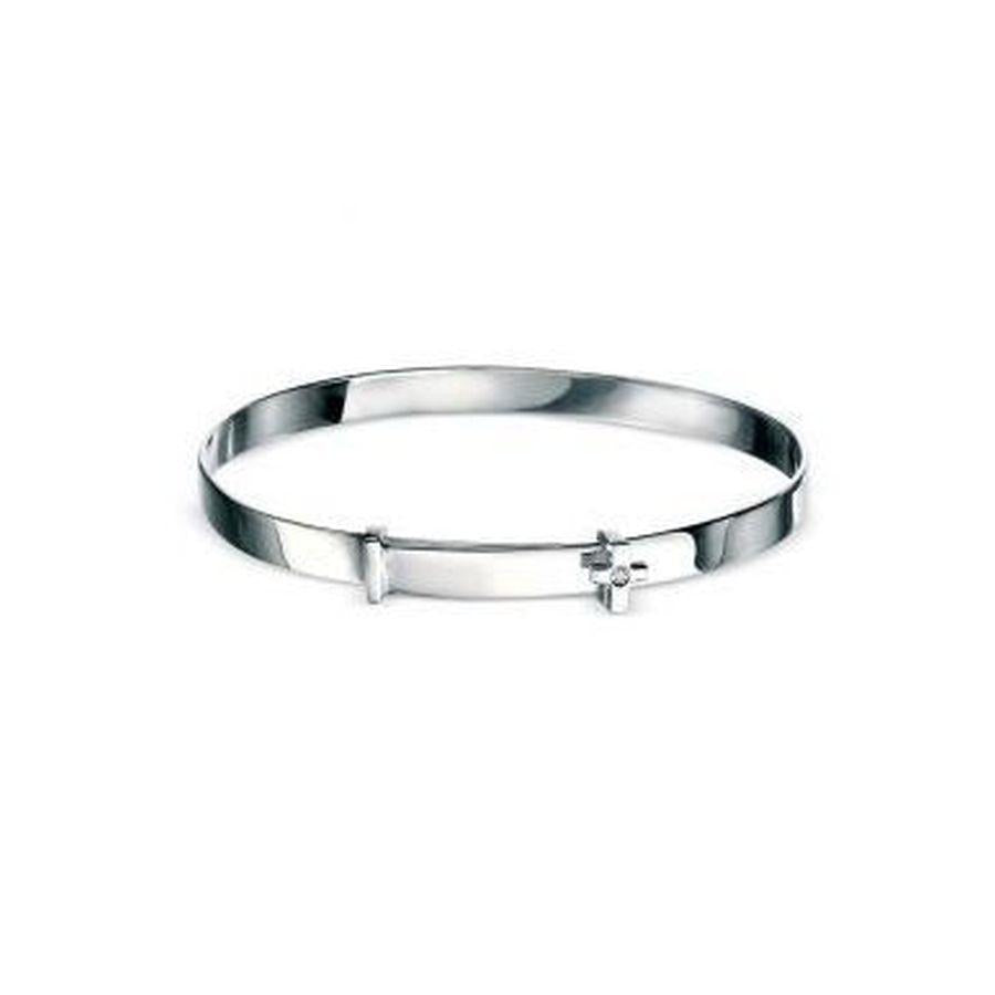 Dipples-Silver Diamond Set Cross Baby Bangle-Dipples Jewellers