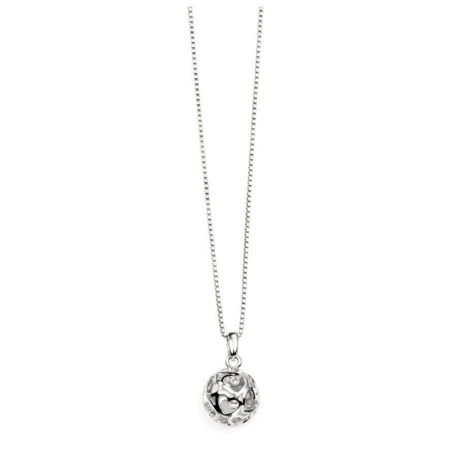 Dipples-Silver Diamond Set Heart Ball Pendant-Dipples Jewellers