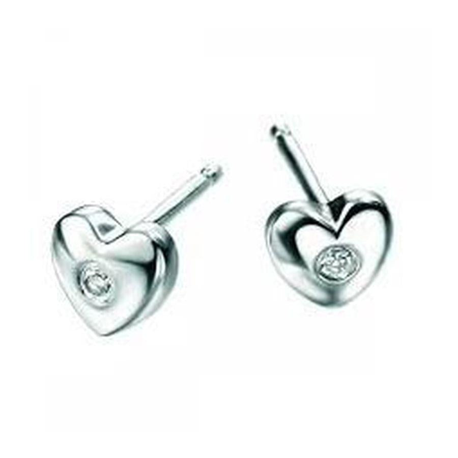 Dipples-Silver Diamond Set Heart Stud Earrings-Dipples Jewellers
