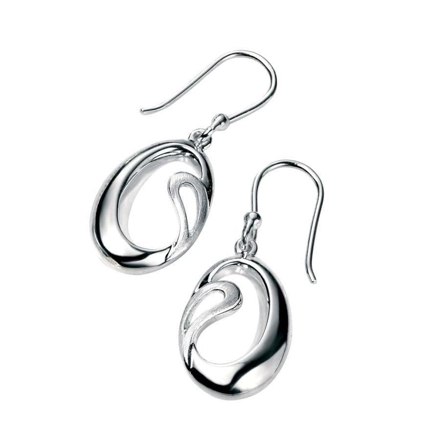 Dipples-Silver Openwork Oval Hook Drop Earrings-Dipples Jewellers