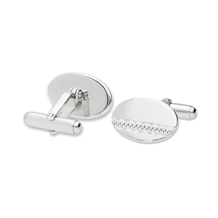 Dipples-Silver Oval Polished & Patterned Cufflinks-Dipples Jewellers