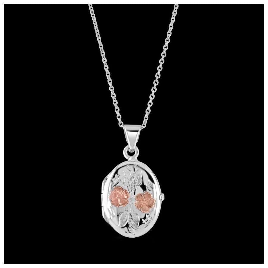 Dipples-Silver Ovl Lckt-Pnk Flwr +Ch-Dipples Jewellers