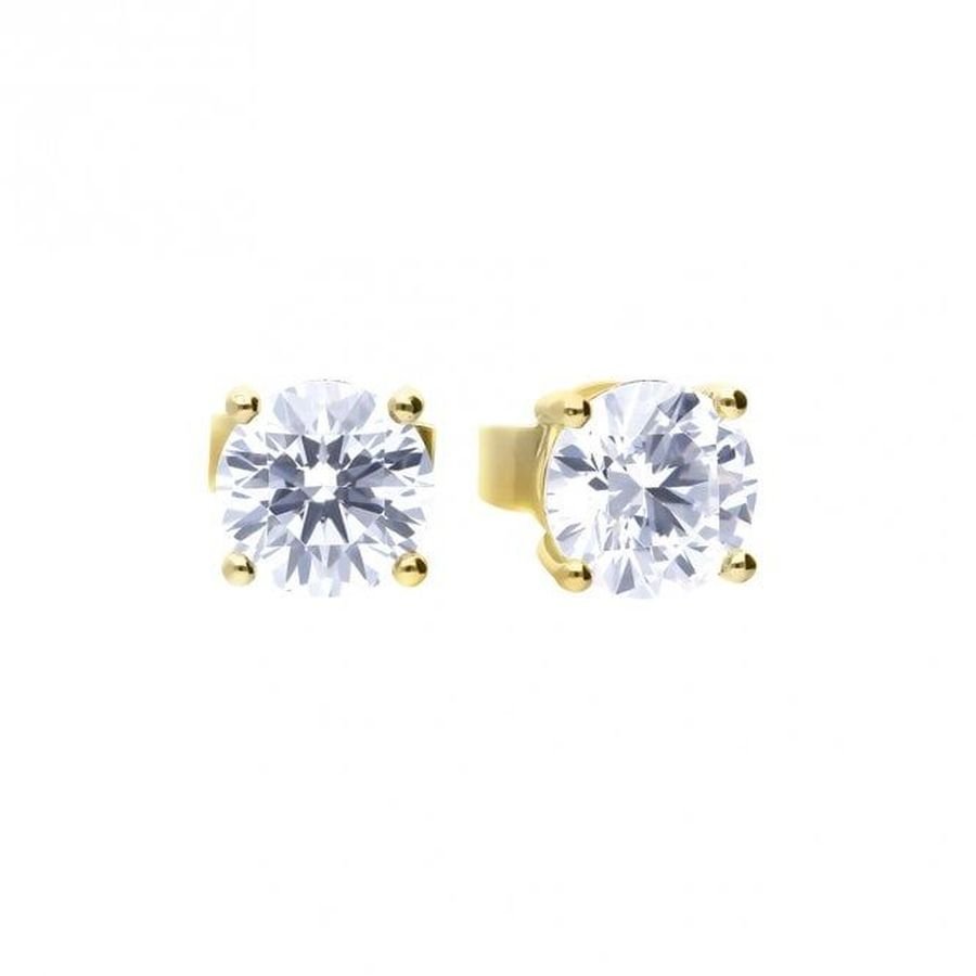 Dipples-Gold Plated Silver 0.75ct Cubic Zirconia Solitaire Stud Earrings-Dipples Jewellers