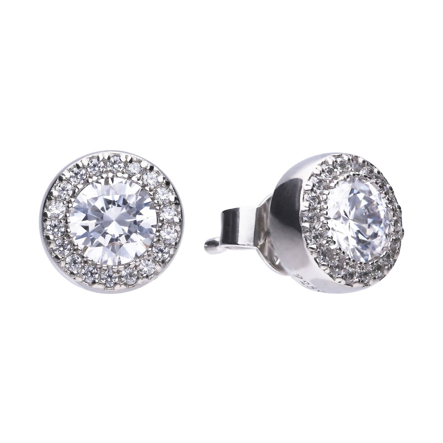 Dipples-Pave Set Zirconia Halo Stud Earrings-Dipples Jewellers