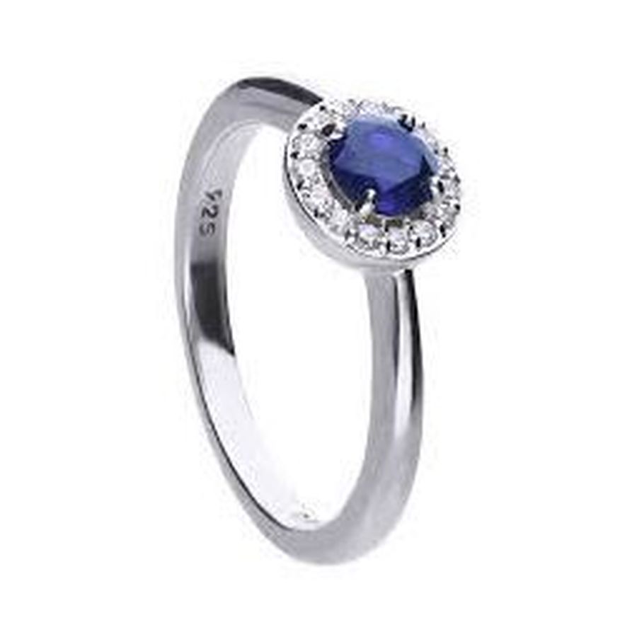 Dipples-Silver Blue Cubic Zirconia Round Halo Cluster Ring, size N-Dipples Jewellers