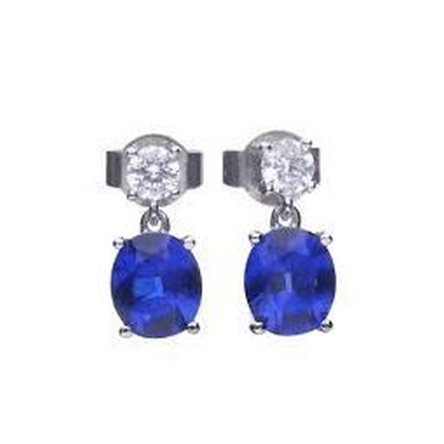 Dipples-Silver Blue Ovl & Wht Cz Drp-Dipples Jewellers