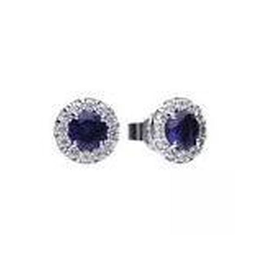 Dipples-Silver Blue & White CZ cluster stud earrings-Dipples Jewellers