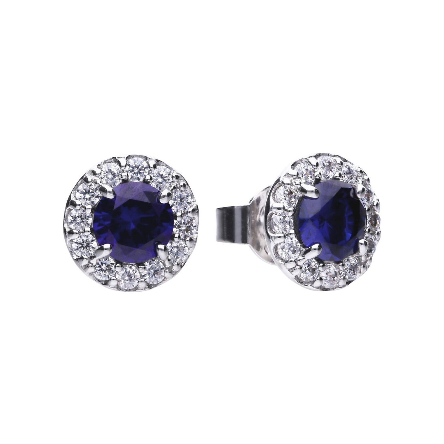 Dipples-Silver Blue & White CZ cluster stud earrings-Dipples Jewellers