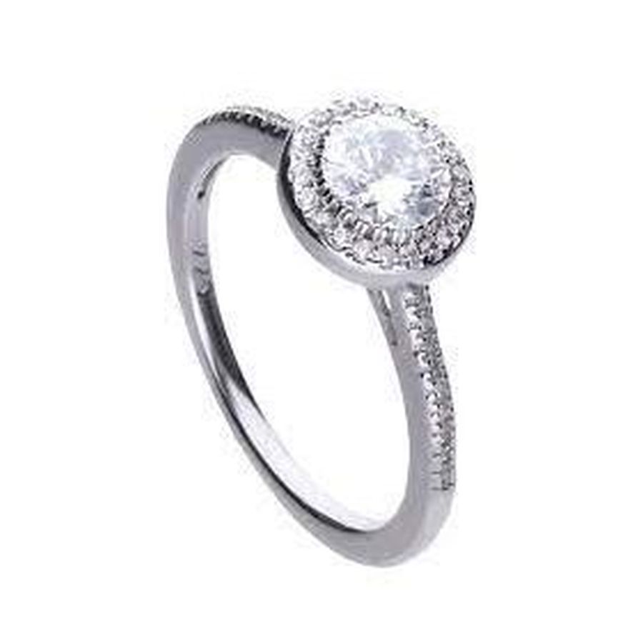 Dipples-Silver Cubic Zirconia Set Halo Cluster Ring, size J 1/2-Dipples Jewellers