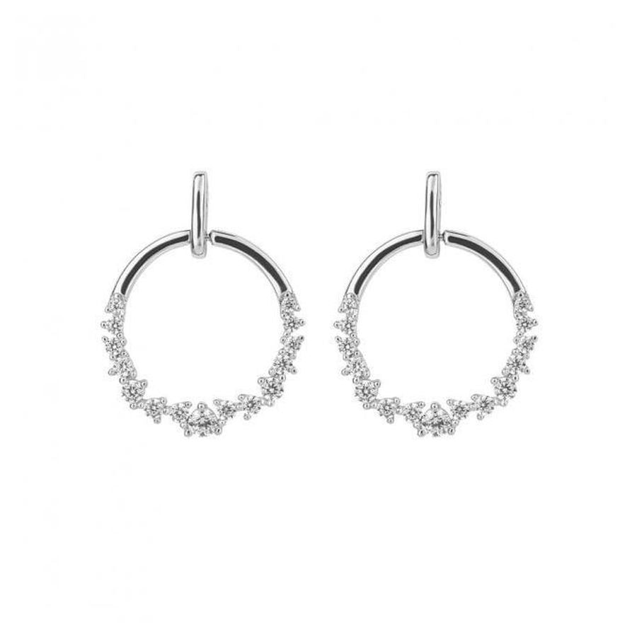Dipples-Silver Cubic Zirconia Set Open Circle Drop Earrings-Dipples Jewellers