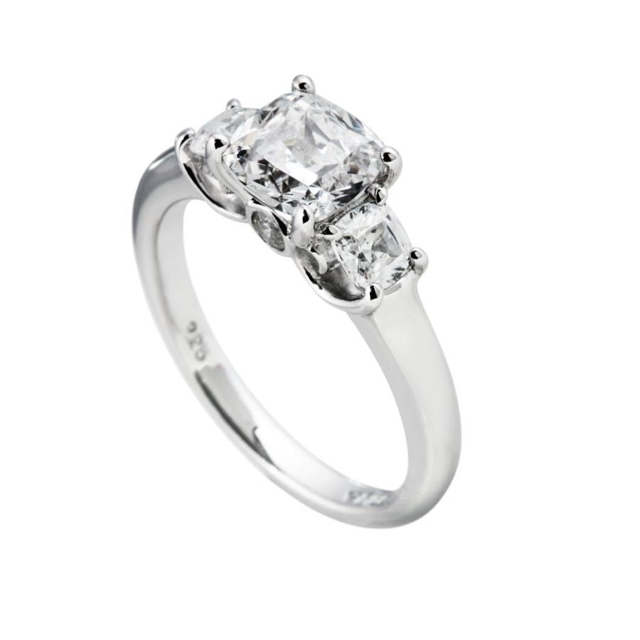Dipples-Silver Cubic Zirconia Set Trilogy Ring, size P-Dipples Jewellers