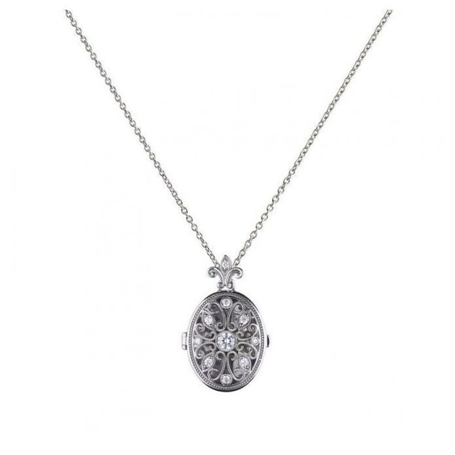 Dipples-Silver CZ Filigree Locket & Chain-Dipples Jewellers