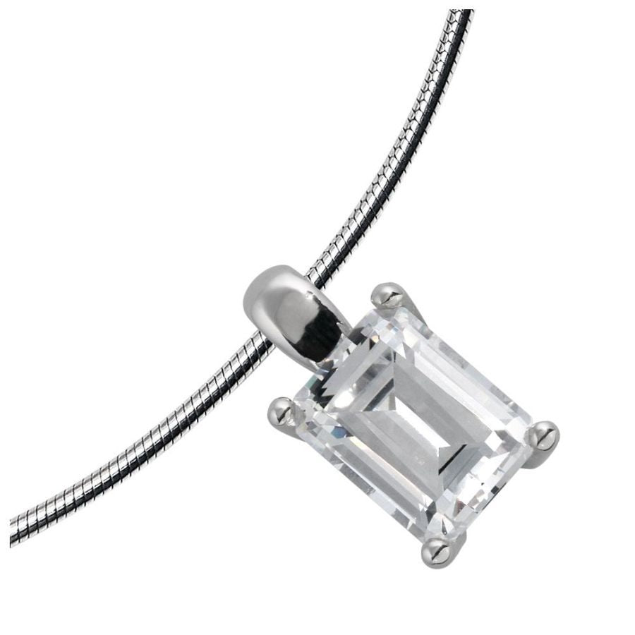 Dipples-Silver Emerald Cut Cubic Zirconia Solitaire Pendant-Dipples Jewellers