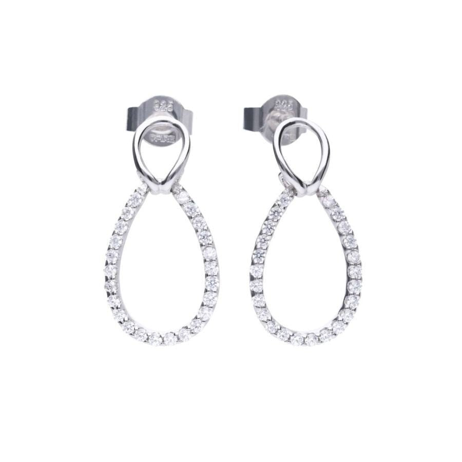 Dipples-Silver fine drop CZ earrings-Dipples Jewellers