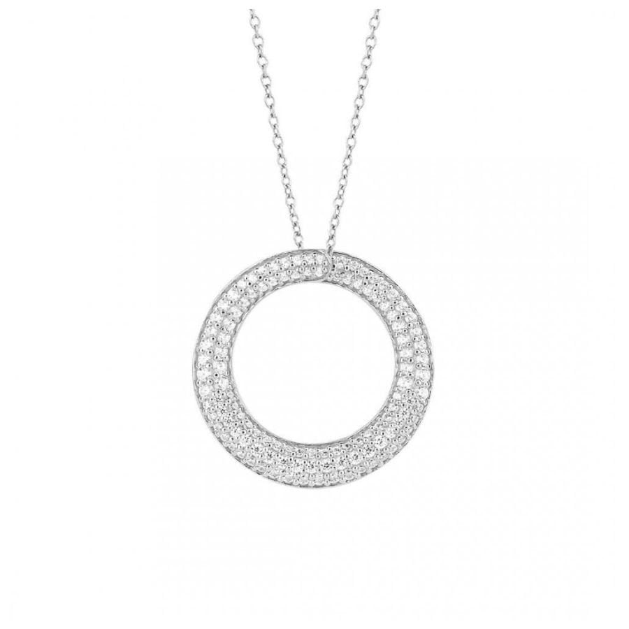 Dipples-Silver Pave Set Cubic Zirconia Open Circle Pendant-Dipples Jewellers