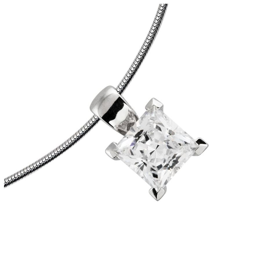 Dipples-Silver Princess Cut Cubic Zirconia Solitaire Pendant-Dipples Jewellers