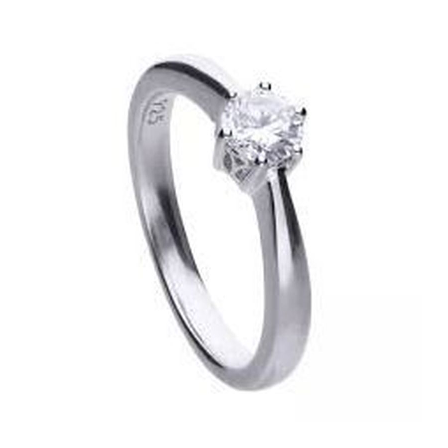 Dipples-Silver Round Cubic Zirconia Solitaire Ring, size M 1/2-Dipples Jewellers