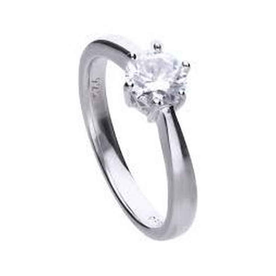 Dipples-Silver Round Cubic Zirconia Solitaire Ring, size O-Dipples Jewellers