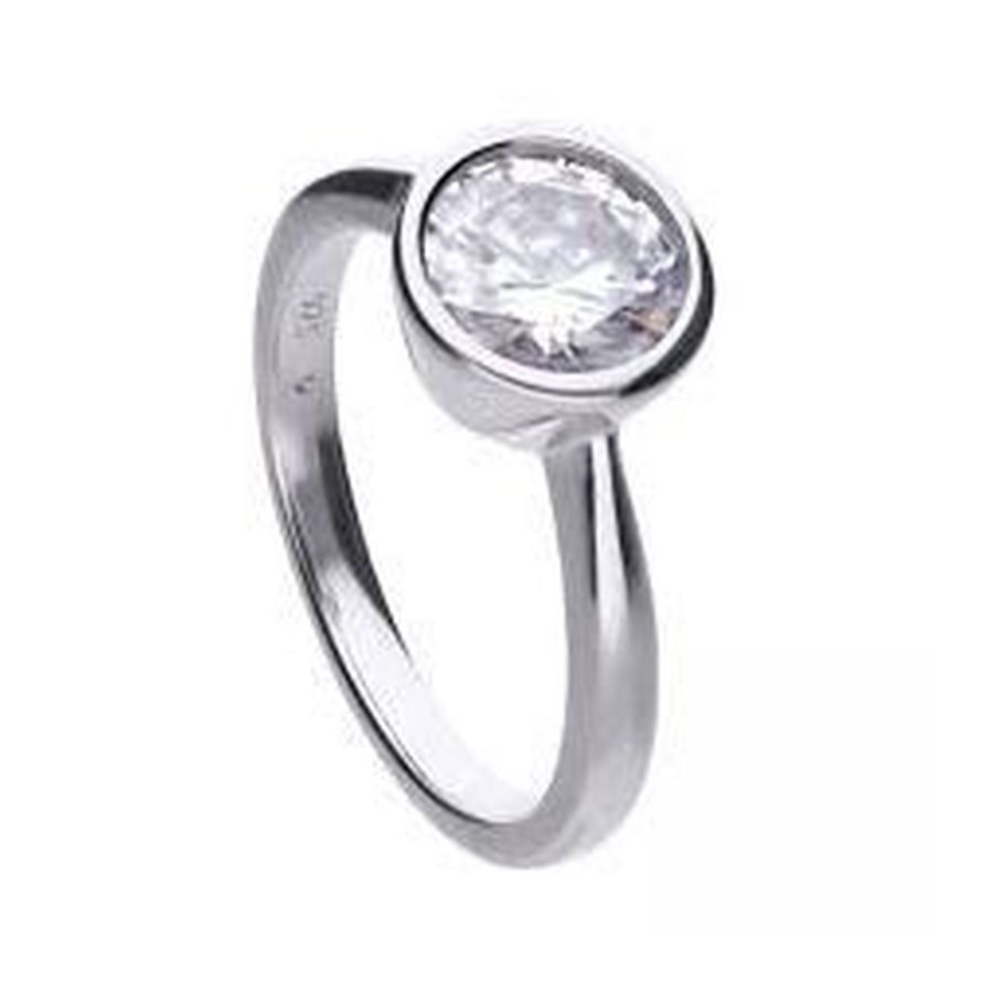 Dipples-Silver Rubover Set Cubic Zirconia Solitaire Ring, size P 1/2-Dipples Jewellers