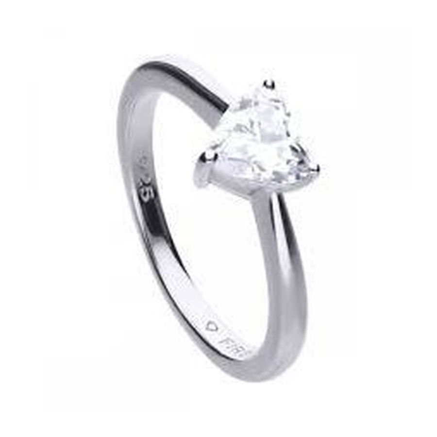 Dipples-Silver Solitaire Heart Cut Cubic Zirconia Claw Set Ring-Dipples Jewellers