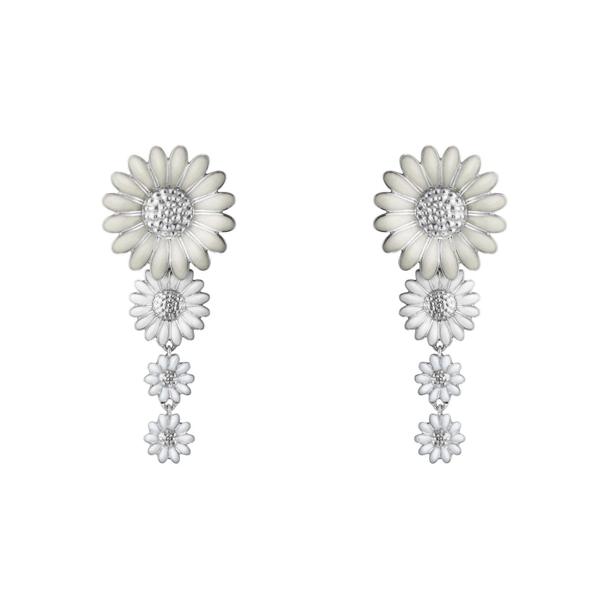 Georg Jensen-Silver Daisy Medium Drop Earrings-Dipples Jewellers