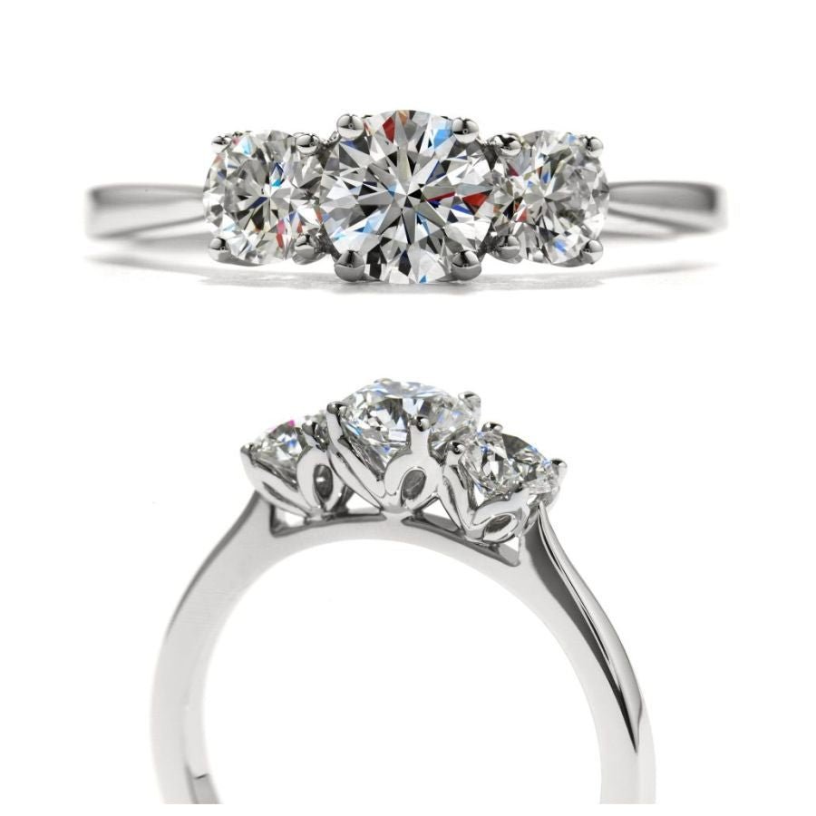 Hearts On Fire-18ct White Gold Simply Bridal Blossom Round Brilliant Cut Diamond Trilogy Ring-Dipples Jewellers