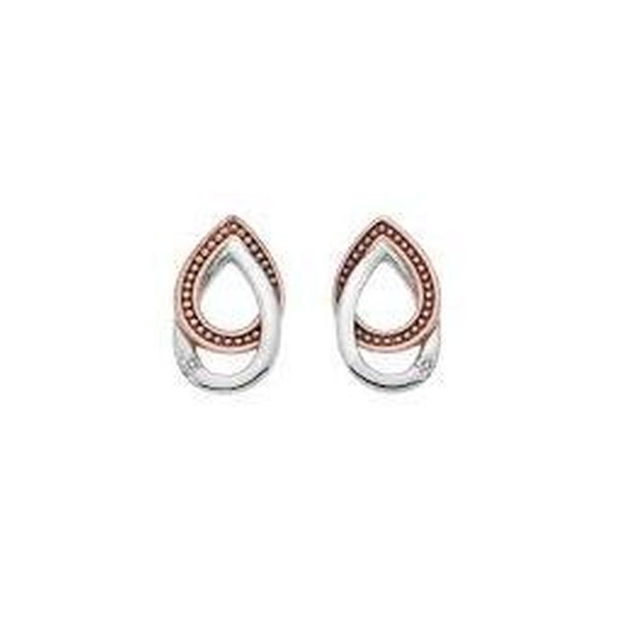 Hot Diamonds-Silver & Rose Gold Plated Chandelier Vintage Oval Stud Earrings-Dipples Jewellers