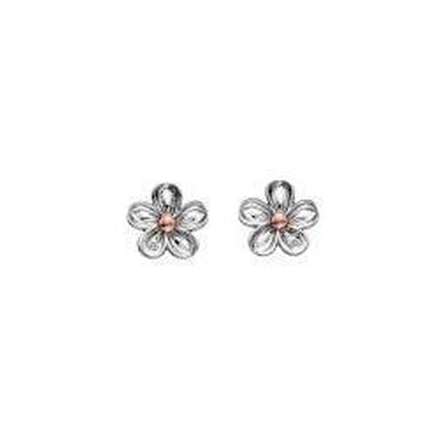 Hot Diamonds-Silver & Rose Gold Plated Forget-Me-Not Stud Earrings-Dipples Jewellers