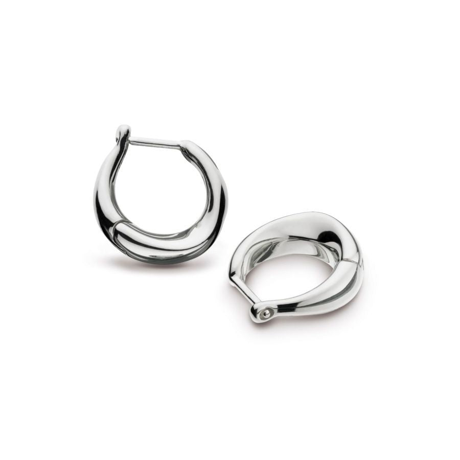 Kit Heath-Silver Bevel Cirque Small Hinged Huggie Hoop Earrings-Dipples Jewellers
