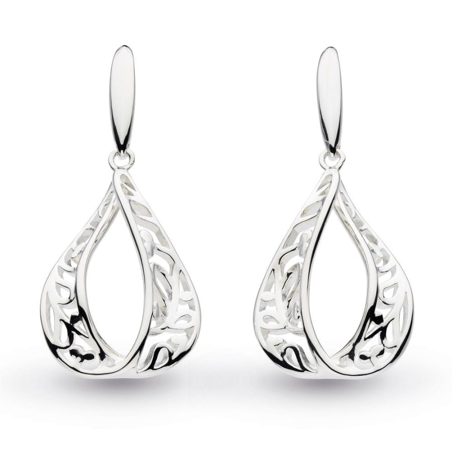 Kit Heath-Silver Blossom Flourish Loupe Drop Earrings-Dipples Jewellers