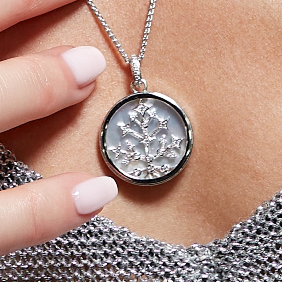 Kit Heath-Silver Céleste Astoria Family Tree of Life Mother of Pearl Double Sided Necklace-Dipples Jewellers