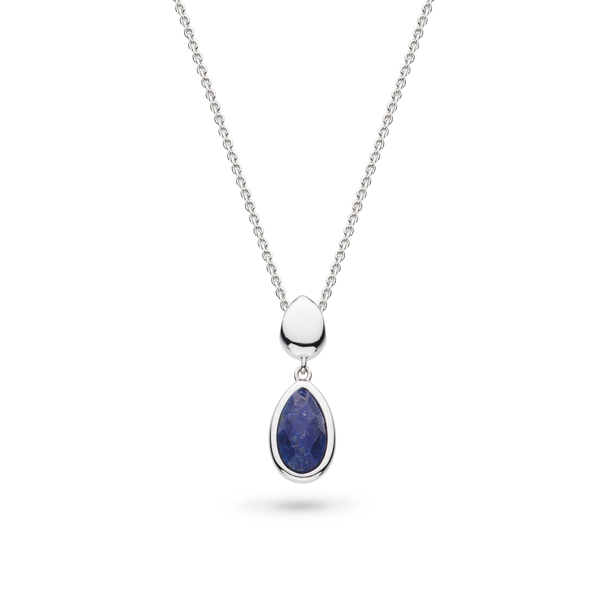 Kit Heath-Silver Coast Pebble Azure Lapis Lazuli Set Duo Droplet 18" Necklace-Dipples Jewellers