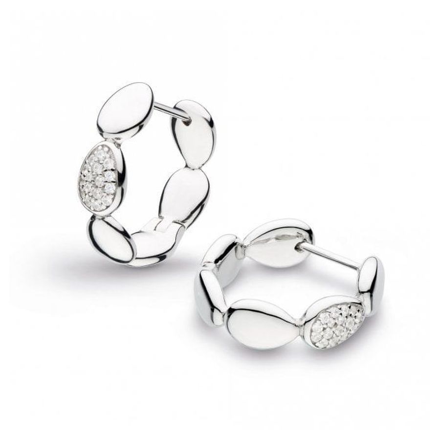 Kit Heath-Silver Coast Pebble Glisten Cubic Zirconia Pave Set Hinged Hoop Earrings-Dipples Jewellers