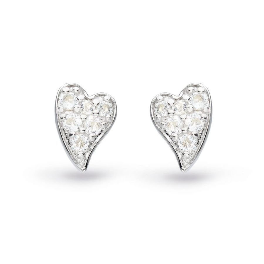 Kit Heath-Silver Desire Cherish Precious White Topaz Pave Heart Stud Earrings-Dipples Jewellers