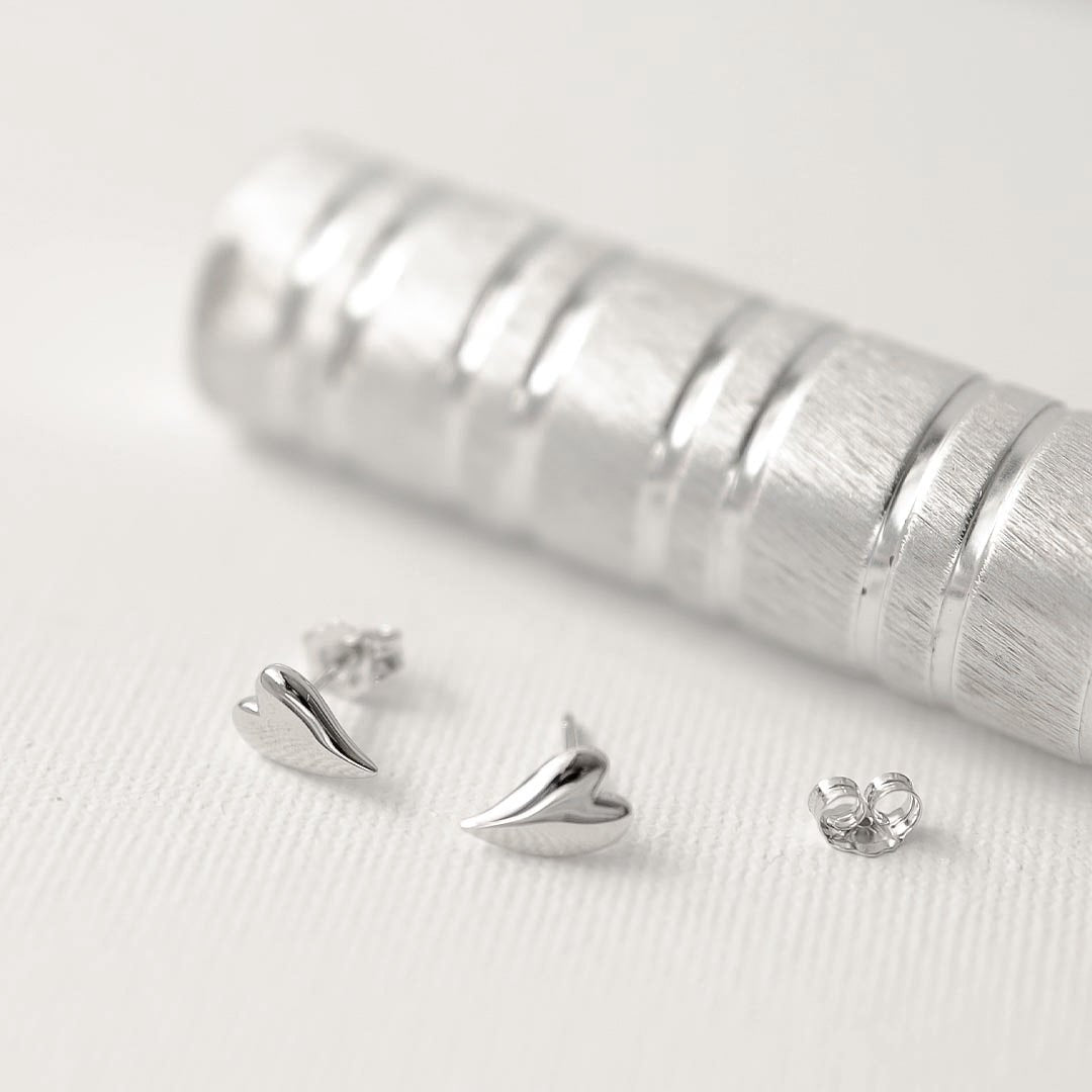 Kit Heath-Silver Desire Kiss Mini Heart Stud Earrings-Dipples Jewellers