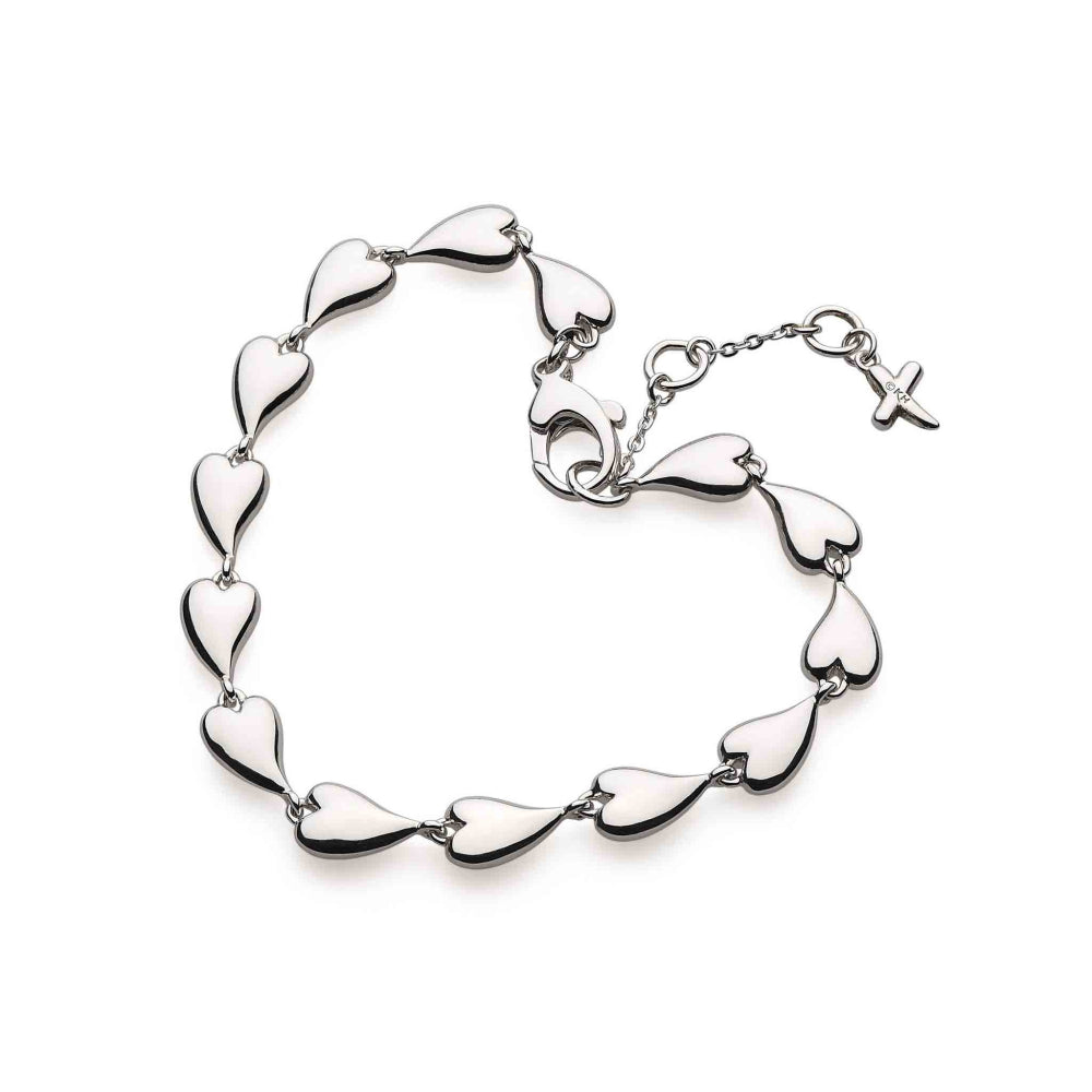 Kit Heath-Silver Desire Kiss Rhodium Plate Linking Hearts Bracelet-Dipples Jewellers