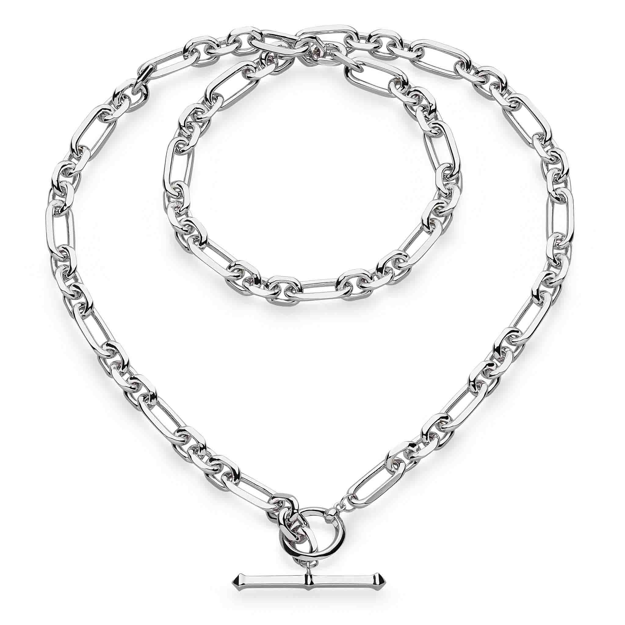 Kit Heath-Silver Revival Figaro Chain Link T-Bar Necklace-Dipples Jewellers