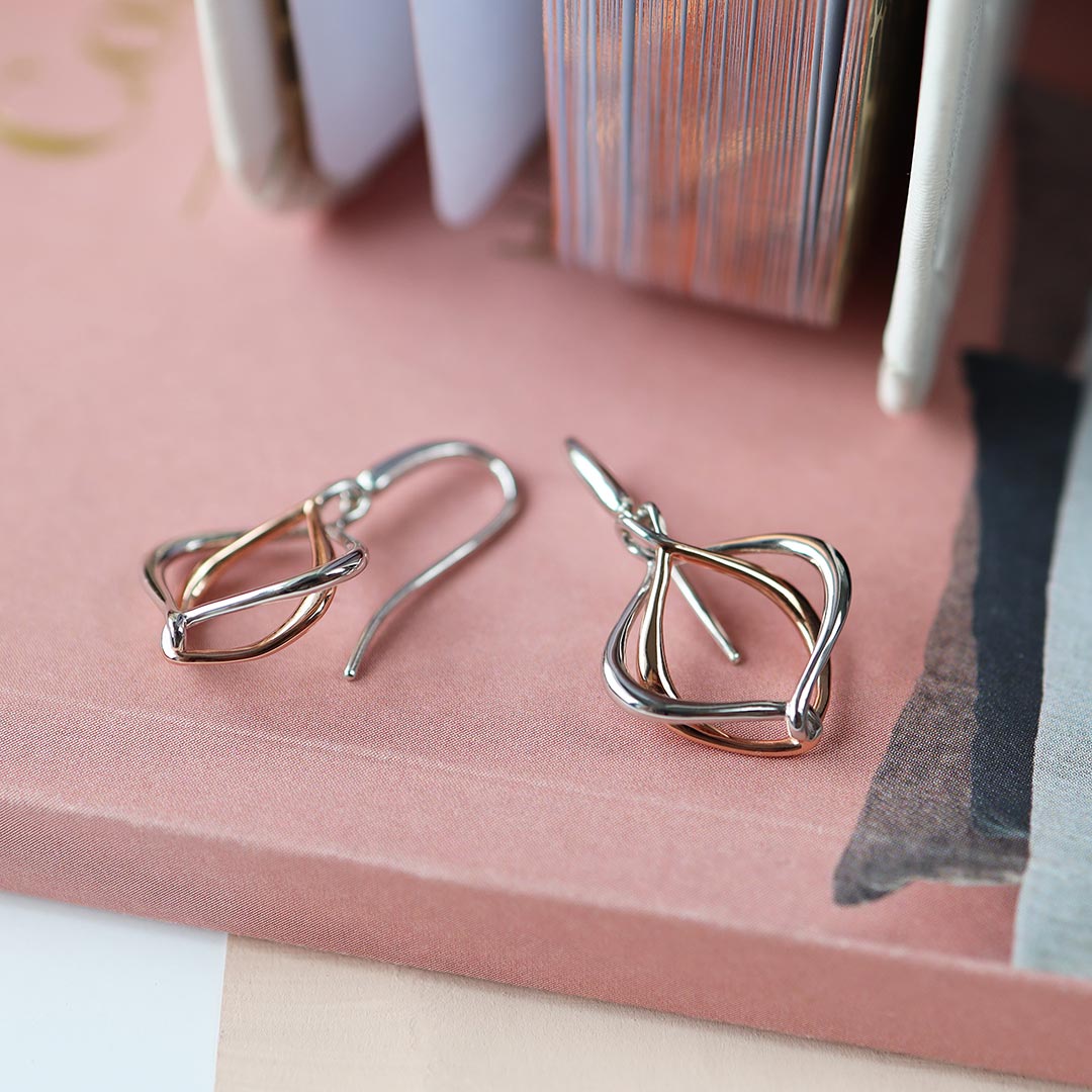 Kit Heath-Silver & Rose Gold Plated Alicia Grande Drop Earrings-Dipples Jewellers