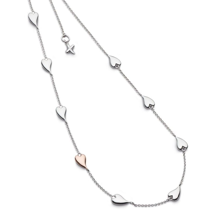 Kit Heath-Silver & Rose Gold Plated Desire Kiss Blush Heart Station Necklace-Dipples Jewellers