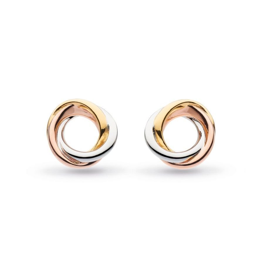 Kit Heath-Silver & Yellow and Rose Gold Plated Bevel Cirque Trilogy Stud Earrings-Dipples Jewellers